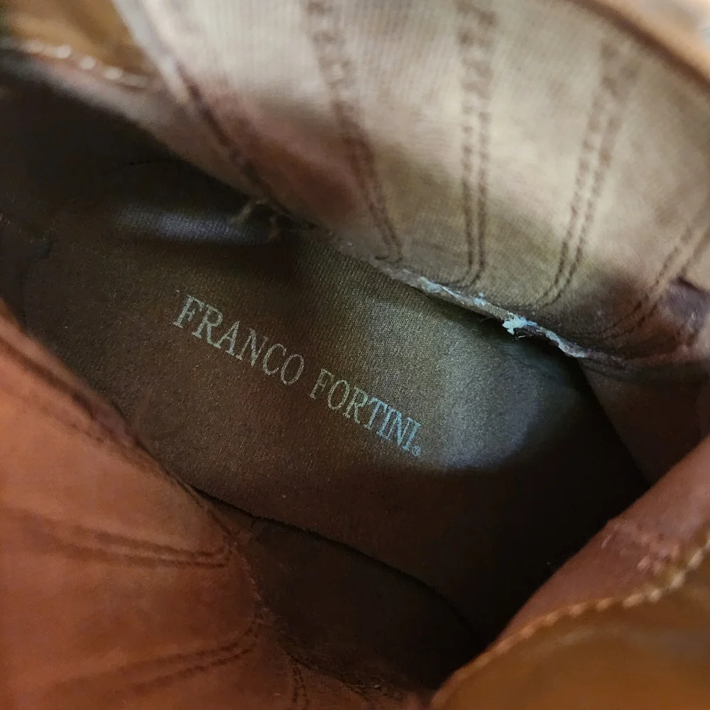 Franco Fortini Darcie Ankle Boots Camel Leather Suede Block Heel‎ Pull On Size 9